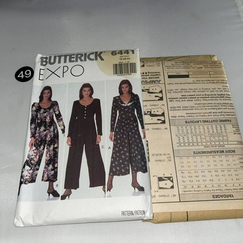 Butterick Expo Sewing Pattern 6441 Women's Jumpsuit Size 18/20/22uncut